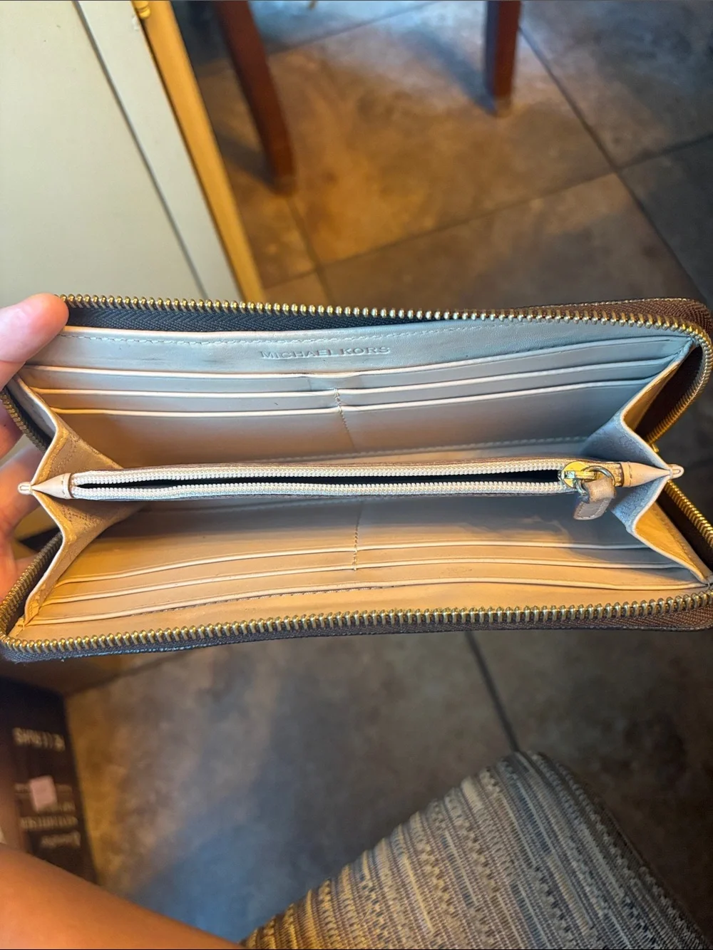 Michael Kors Black and Gold Logo Zip Wallet